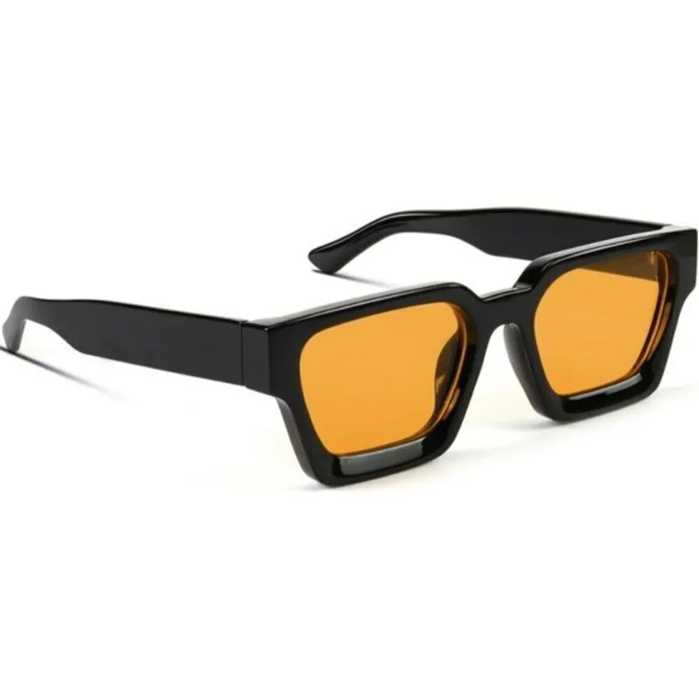 ⚡Men Black/Yellow Fashion Trendy Square Shades Rectangle Designer SunGlasses